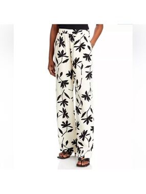 Anine Bing Owen Black and Cream Floral Wide-Leg Pants